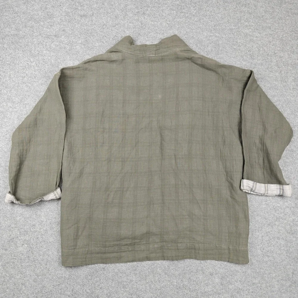 Eileen Fisher Jacket Womens SP Green Organic Cotton Linen Kimono Plaid Lined - Picture 6 of 10